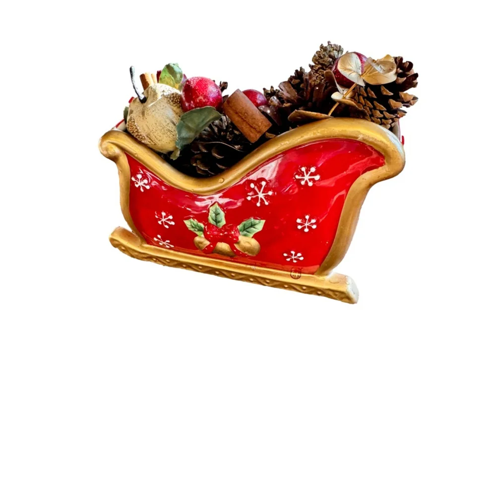 Vintage Fritz & Floyd Holiday Sleigh filled with removable decor